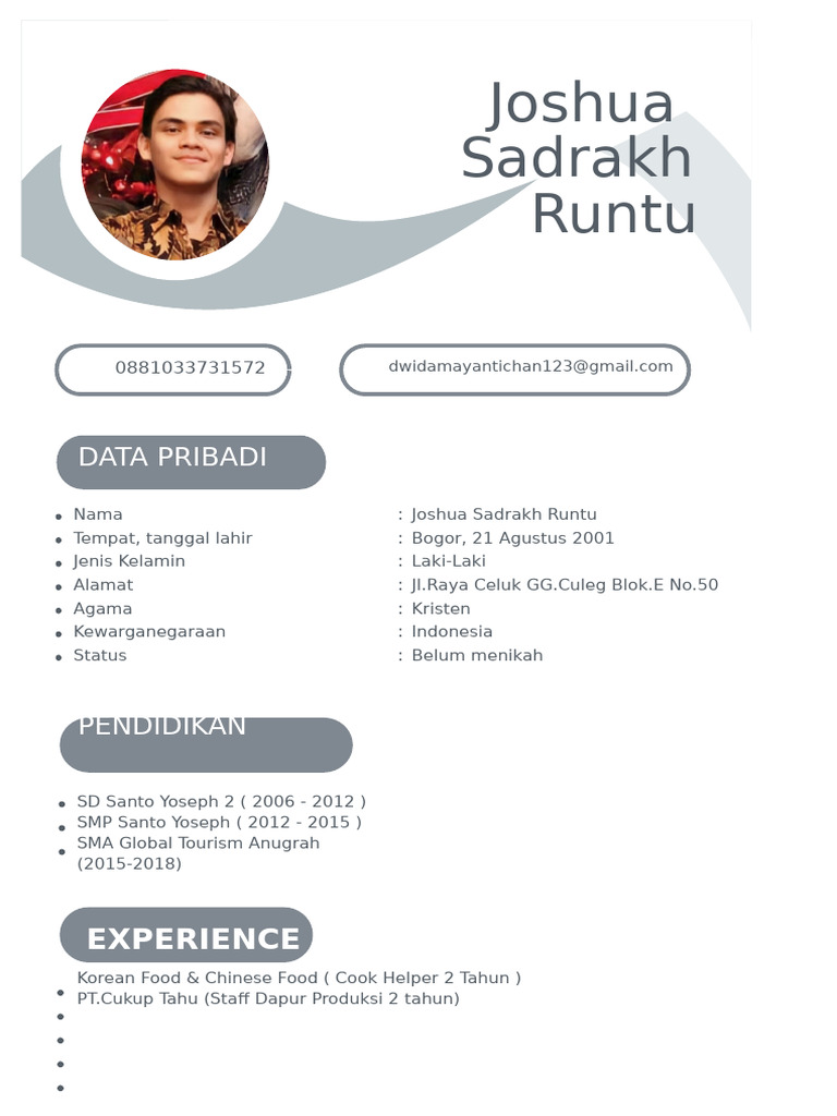 CV Joshua Sadrakh Runtu | PDF