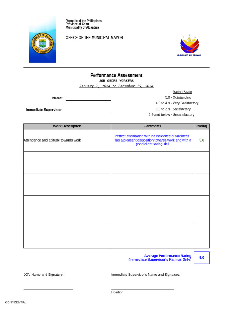 Job Order Employee Performance Ratings | PDF
