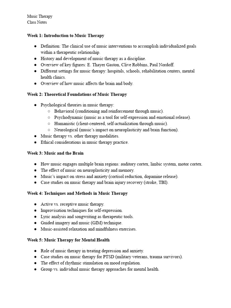 MusicTherapy ClassNotes | PDF | Psychotherapy | Physical Therapy