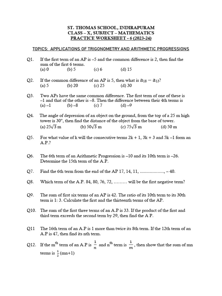 6th Term of AP and Trigonometry Practice | PDF