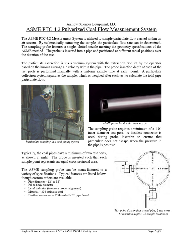 ASME PTC 4.2 Coal Flow Measurement System | PDF | Pipe (Fluid ...