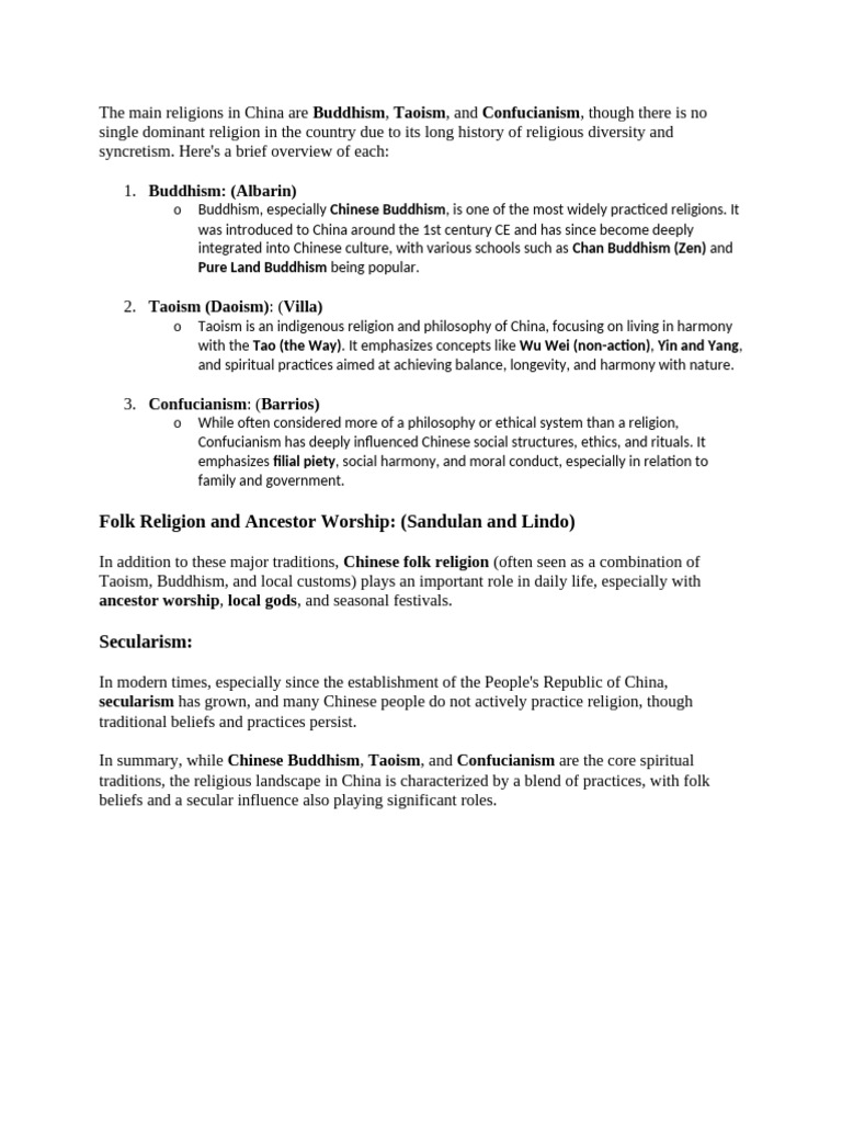 Major Religions and Beliefs in China | PDF