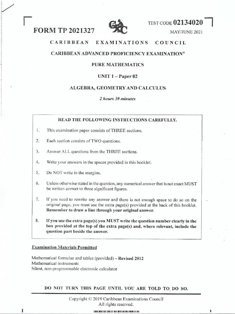 Cape Pure 2021 Unit 1 Paper 2 Solutions | PDF