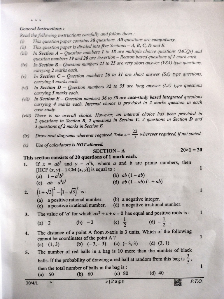 Mathematics Standard Set 1 | PDF | Quadratic Equation | Numbers