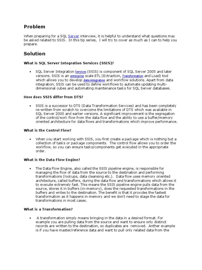 SSIS Interview Preparation Guide | PDF | Microsoft Sql Server ...