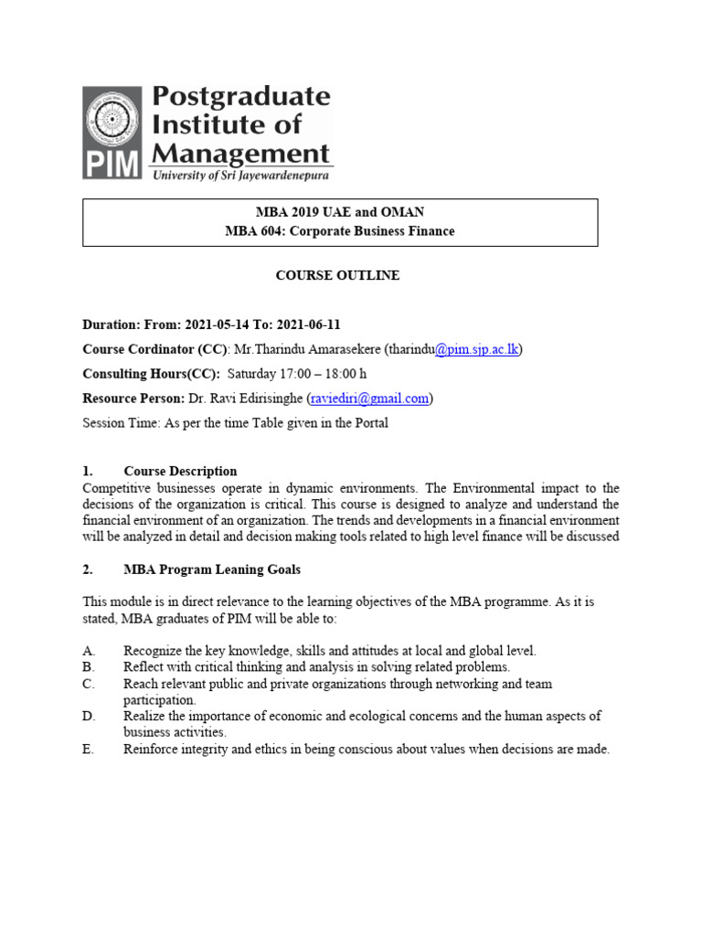 MBA 2019 OM - MBA604-MBA2019OMAN - 2021 - 2 - Final - Outline | PDF ...
