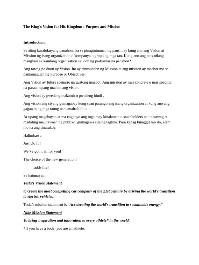 King's Vision for His Kingdom PDF