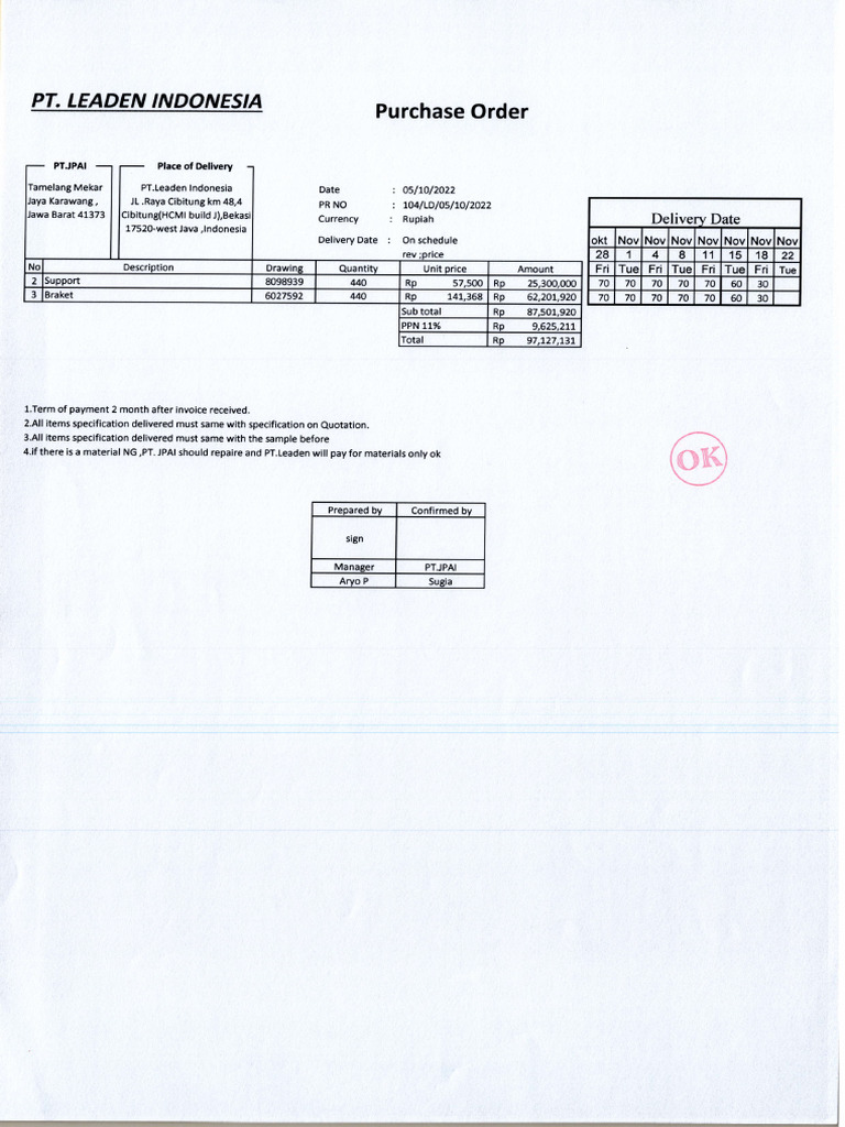 PT Leaden Indonesia Purchase Order Details | PDF | Business Documents