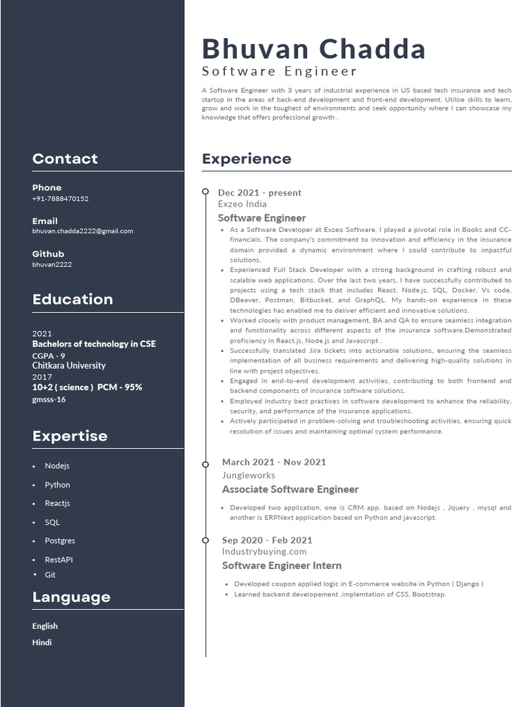 Bhuvan Chadda: Software Developer Profile | PDF | Computer Programming ...