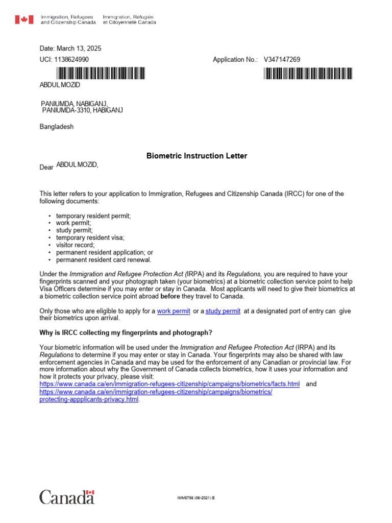 Biometric Collection Instructions for IRCC | PDF | Immigration Law ...