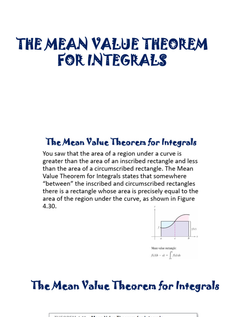 Mean Value Theorem for Integrals | PDF | Integral | Area