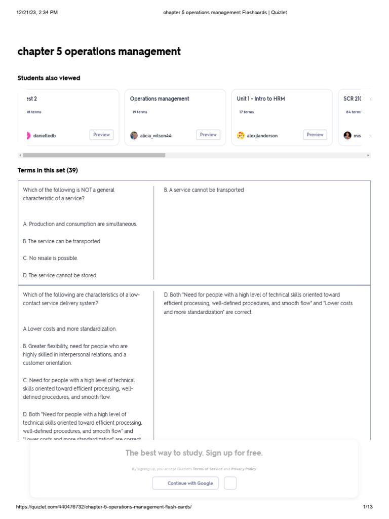 Operations Management Flashcards Overview | PDF | Outsourcing | Customer