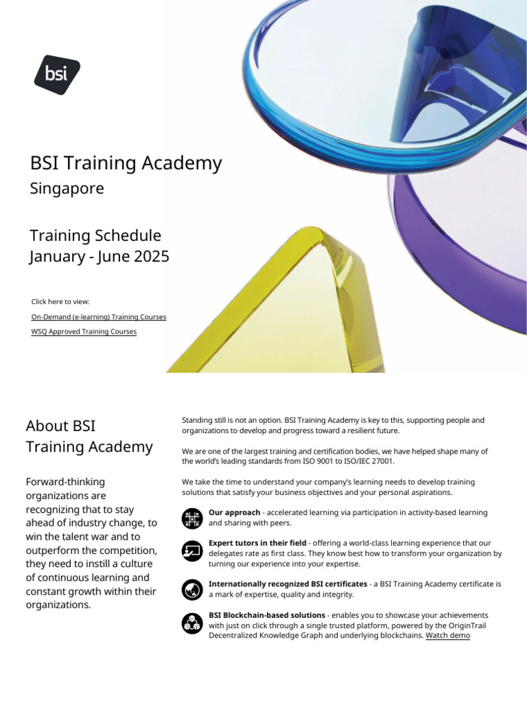 Bsi Training Academy 2025 Schedule Pdf Educational Technology