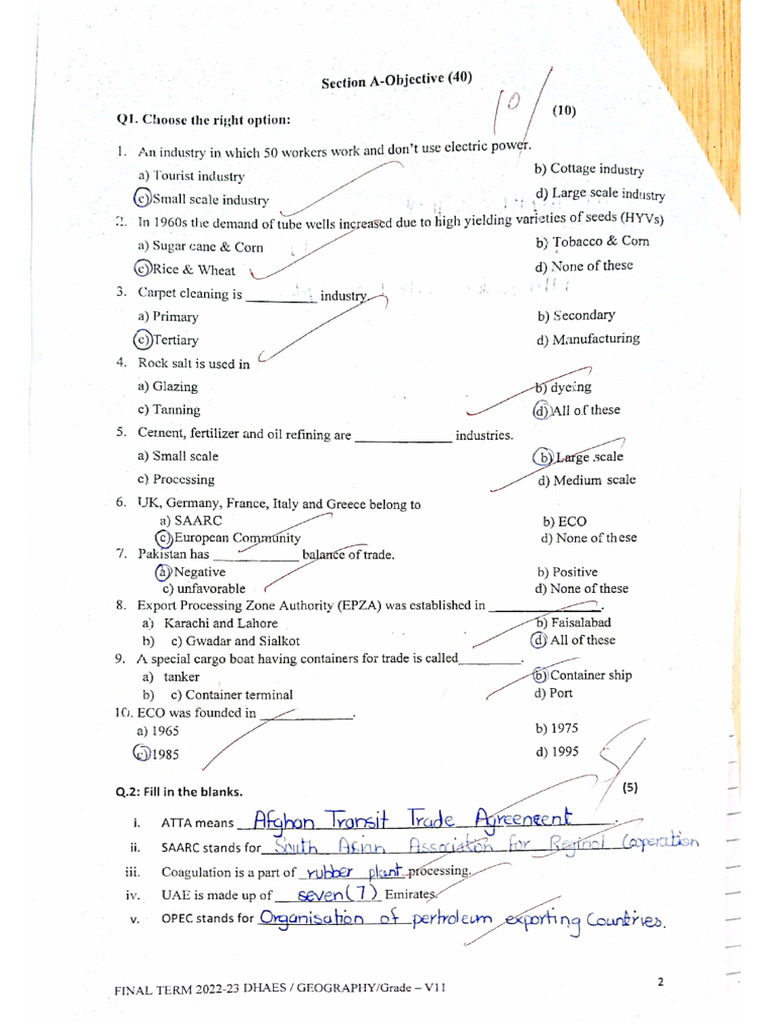 7th Geo Final Paper and Mock Test | PDF