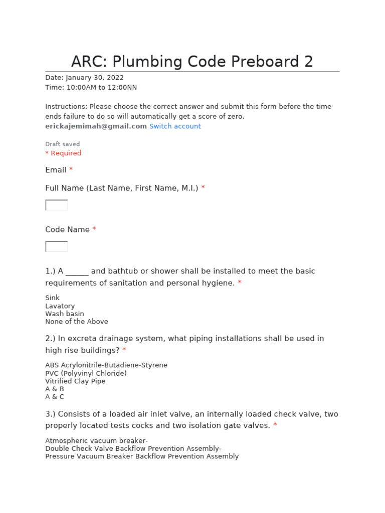 Plumbing Code Preboard Exam 2022 | PDF | Plumbing | Pipe (Fluid Conveyance)