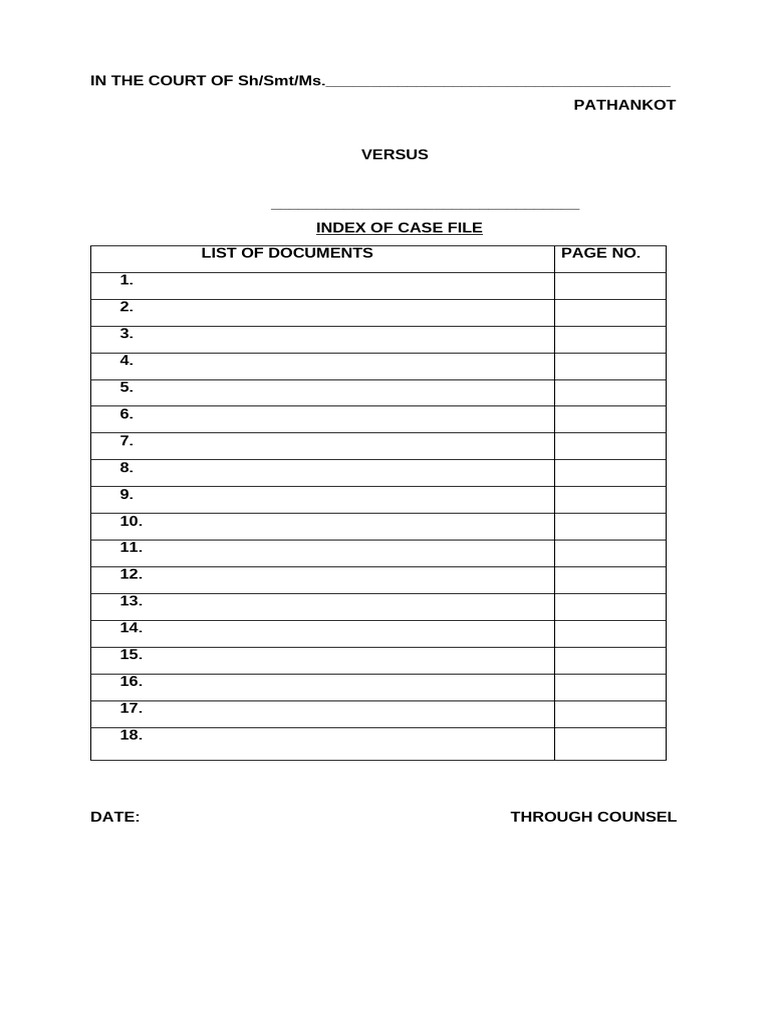 Case File Index for Pathankot Court | PDF