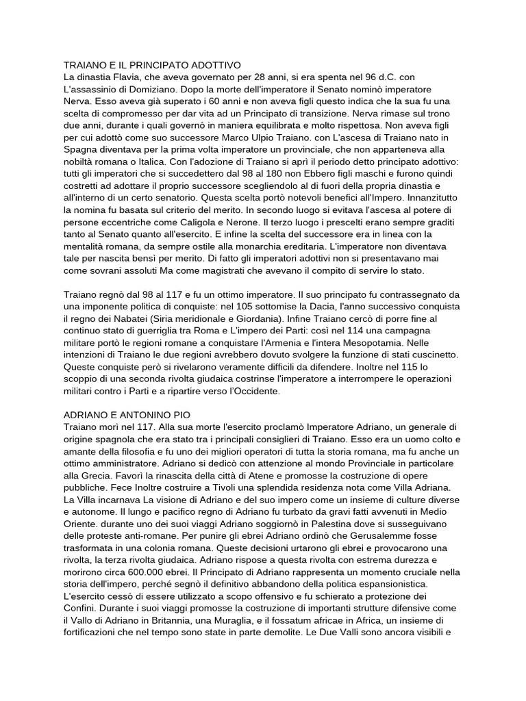 Traiano e Il Principato Adottivo | PDF