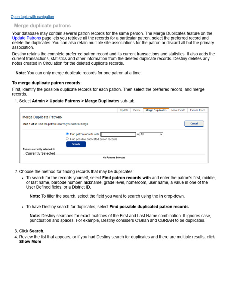 Merge Duplicate Patron Records Guide | PDF | World Wide Web | Internet ...