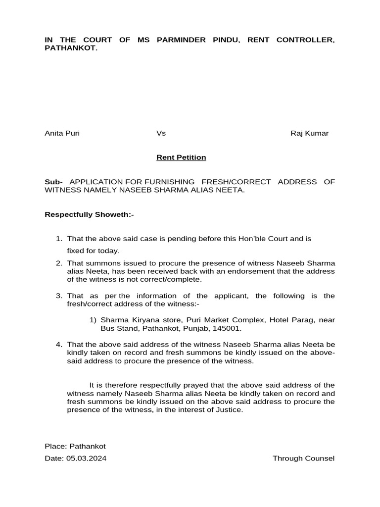 Application for Correct Witness Address | PDF
