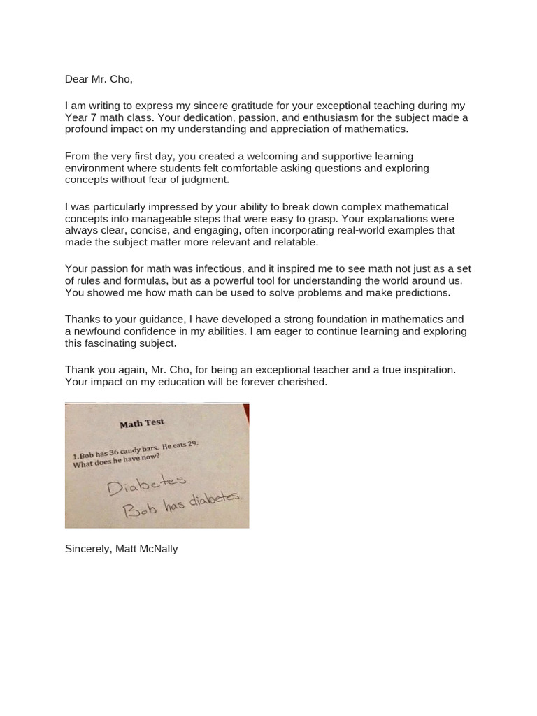 Math Teacher Appreciation Letter | PDF