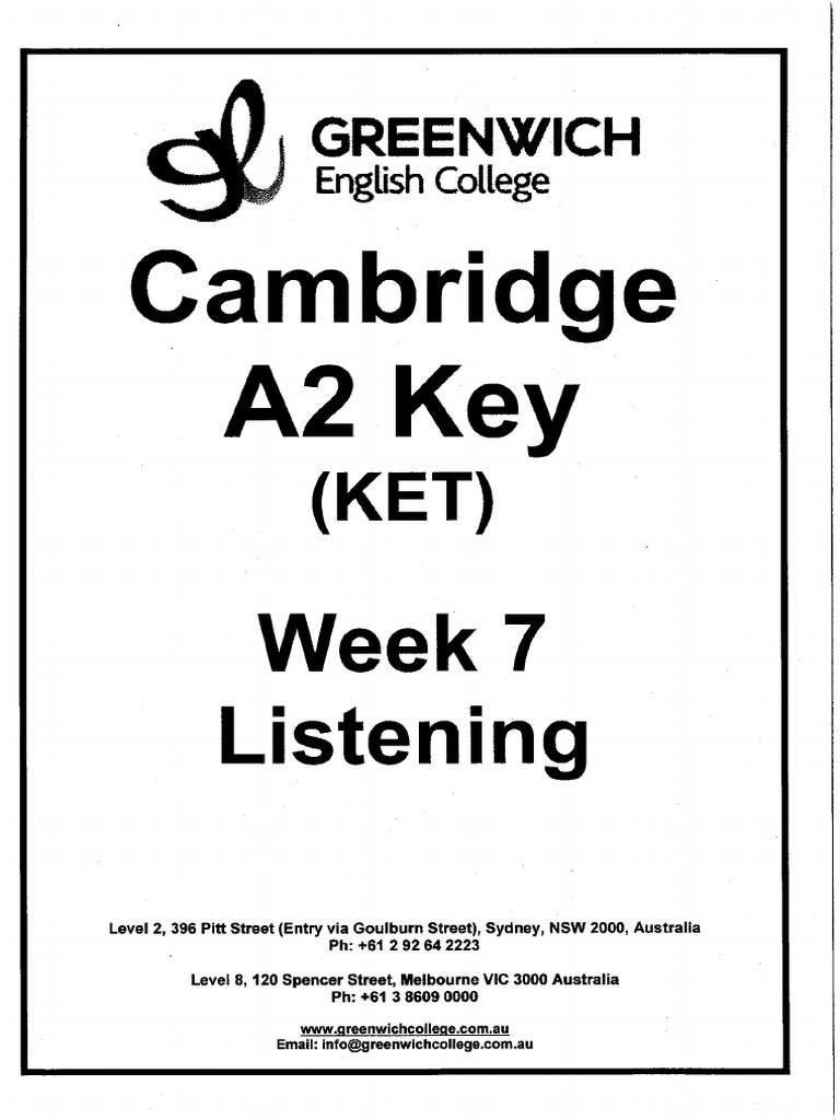 Cambridge A2 Key (KET) Week 7 Listening | PDF