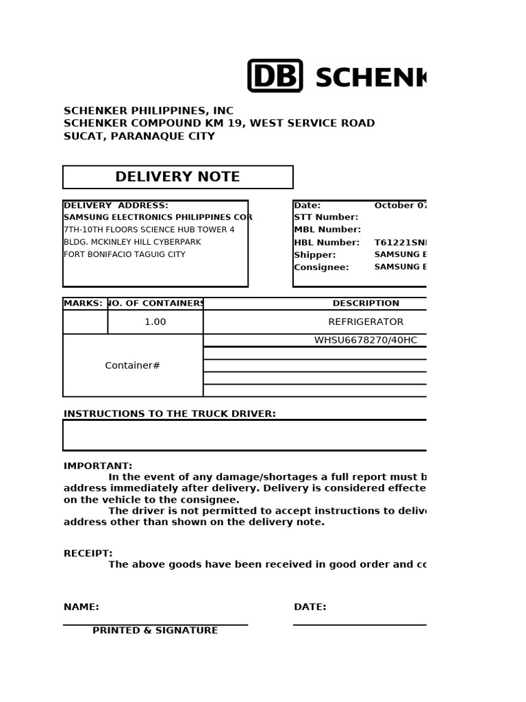 Delivery Note-Ffau3995452 | PDF | Freight Transport | Manufactured Goods
