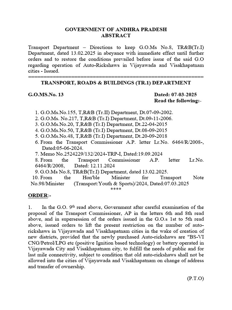 Auto-Rickshaw Regulation Update in AP | PDF | Vehicles For Hire