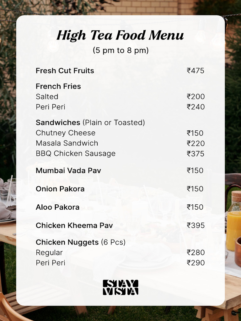 High Tea Menu: Snacks & Prices | PDF