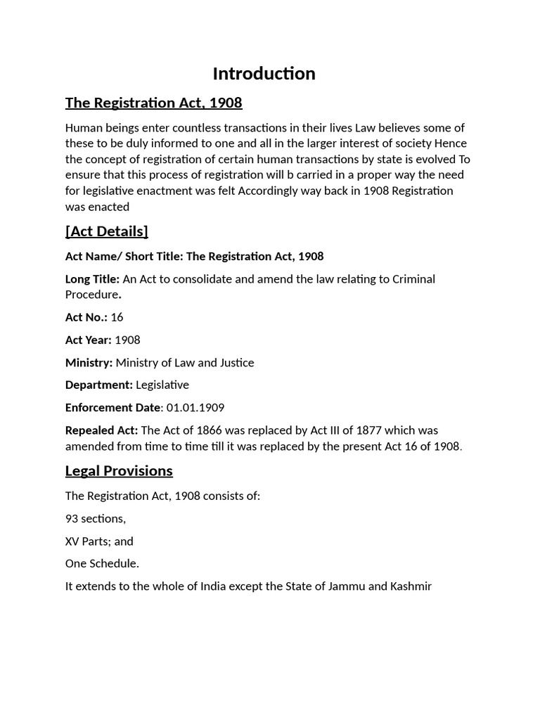 Overview of the Registration Act, 1908 | PDF | Will And Testament | Deed