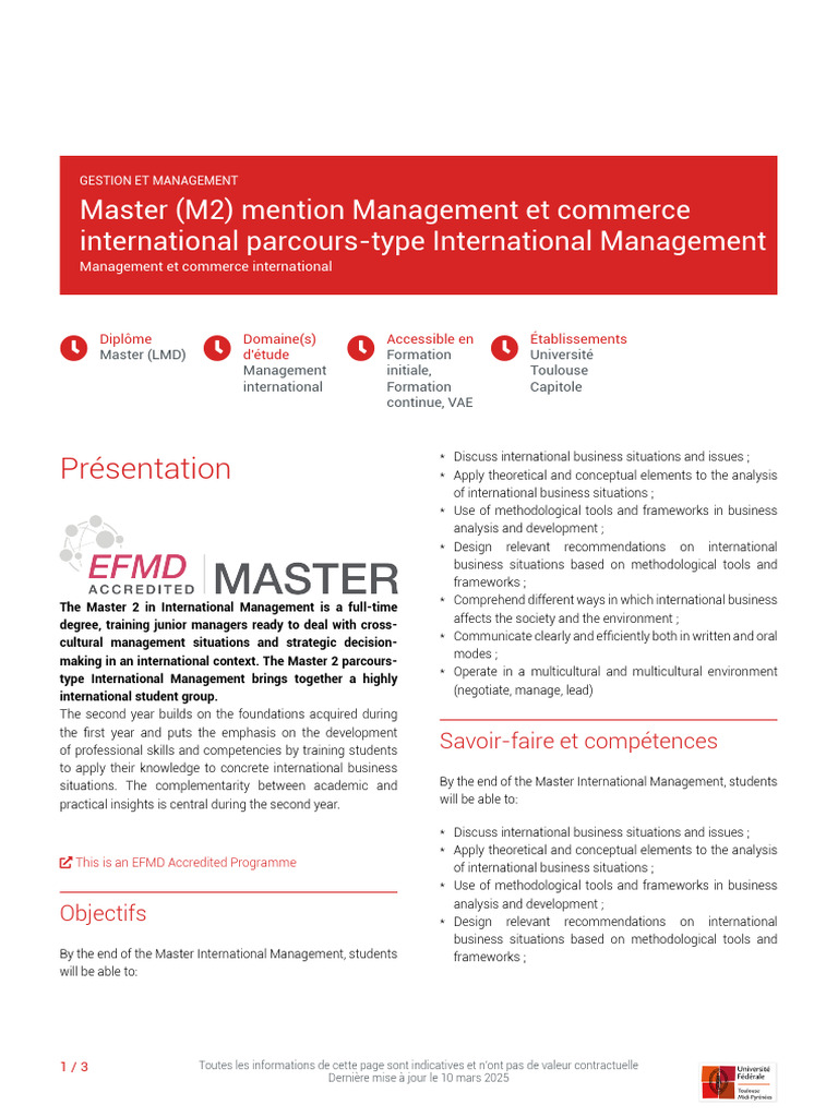 Master in International Management | PDF | Business