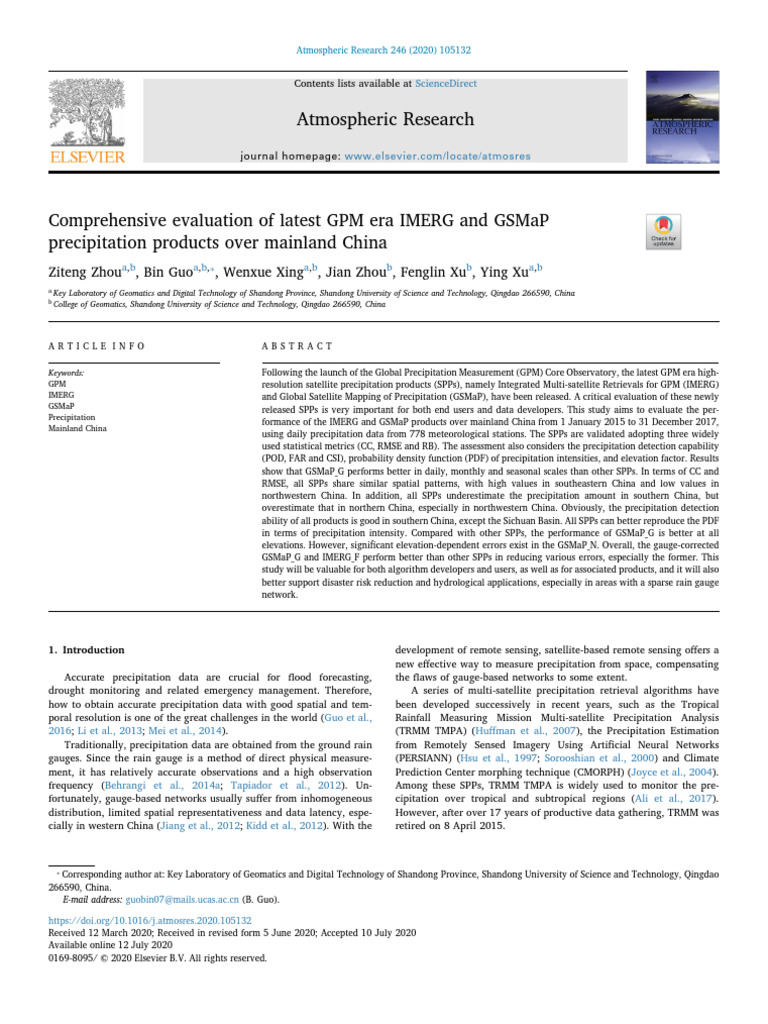 Evaluation of IMERG and GSMaP in China | PDF | Precipitation | Earth ...