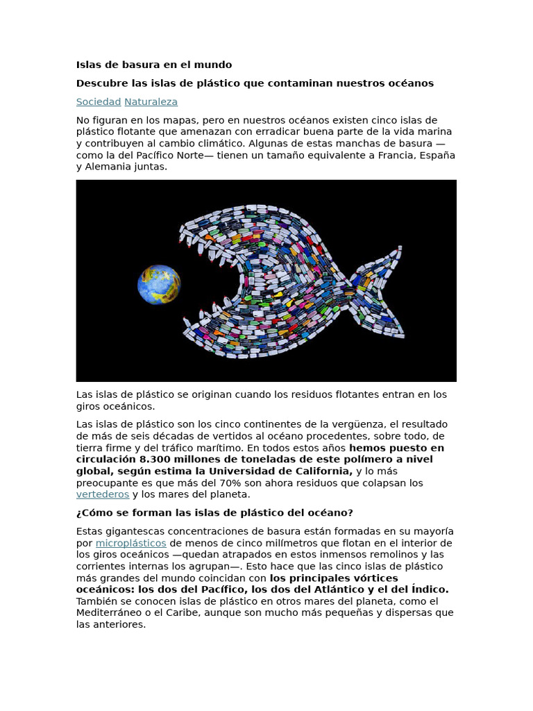 Islas de Plástico en los Océanos | PDF | Océanos | Residuos