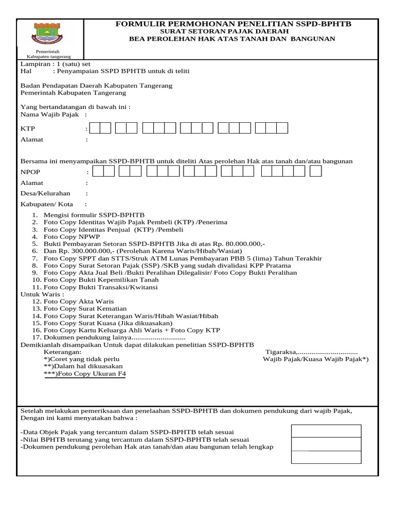 Formulir Bphtb Blanko Pdf