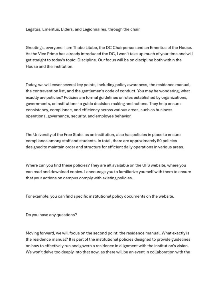 UFS Discipline Policies Overview | PDF