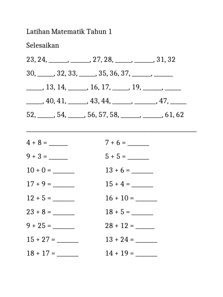 Latihan Matematik Tahun 1 PDF | PDF