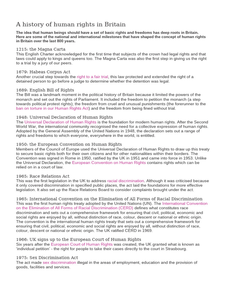 Key Milestones in UK Human Rights History | PDF | Human Rights ...