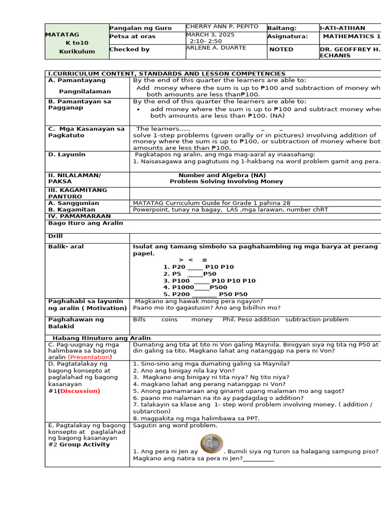 DLP Math Week 4 March 3 7 4TH QTR | PDF