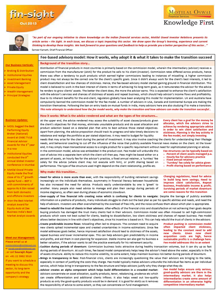 Fee-Based Advisory Model Insights | PDF | Investing | Profit (Economics)