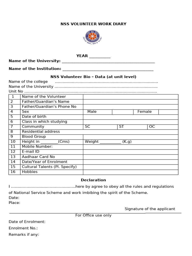 NSS Volunteer Work Diary Template | PDF