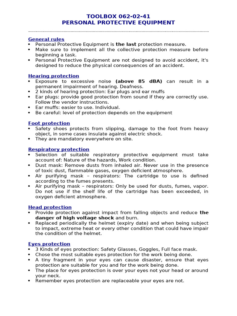 PPE Guidelines for Workplace Safety | PDF