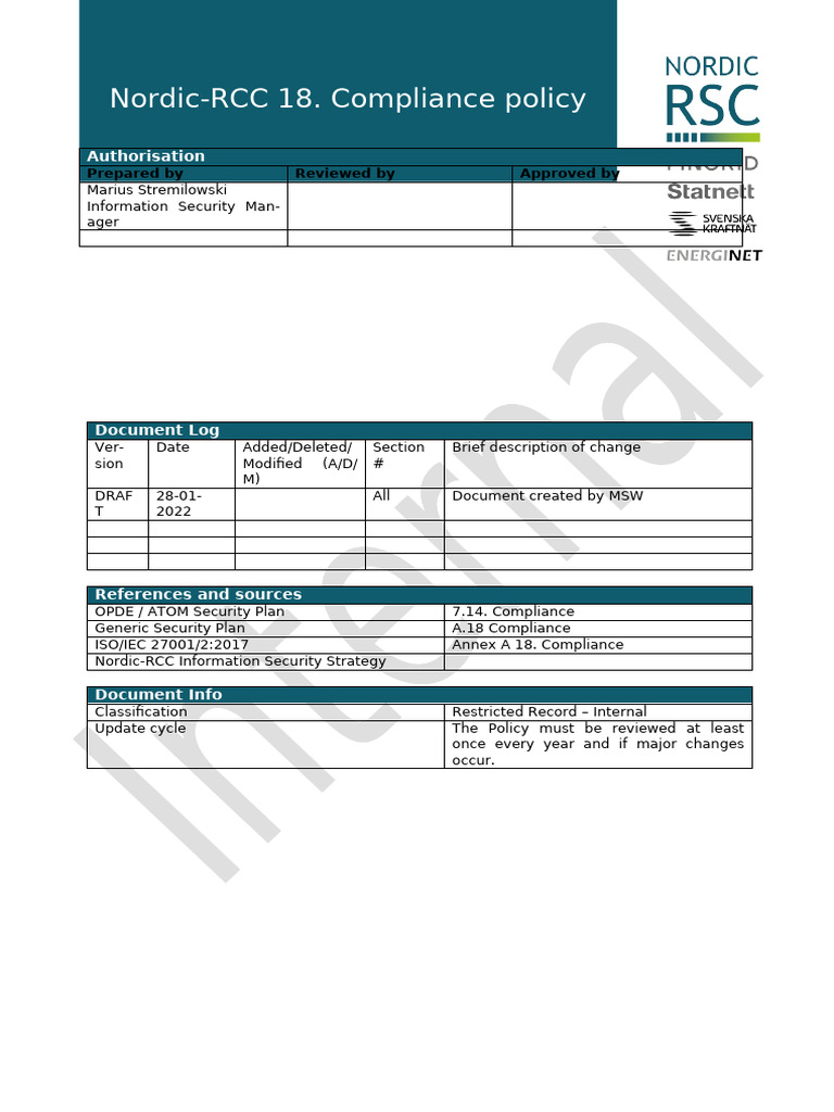 Nordic-RCC ISO 27001 Compliance Policy | PDF | Information Security ...
