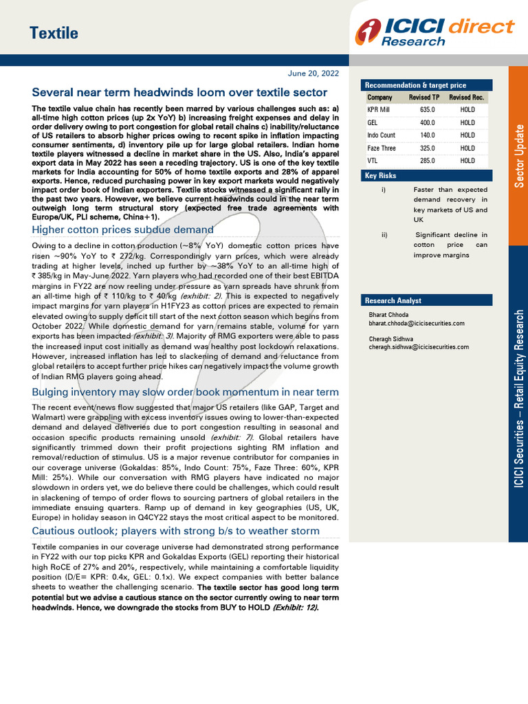 Textile Sector Headwinds Analysis | PDF | Inventory | Inflation