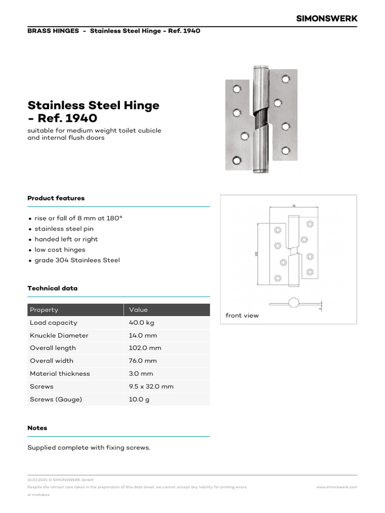 Toilet Cubicle Stainless Steel Hinges | PDF