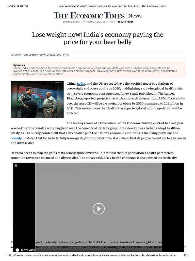 India's Obesity Crisis: Economic Impact | PDF | Obesity | Junk Food