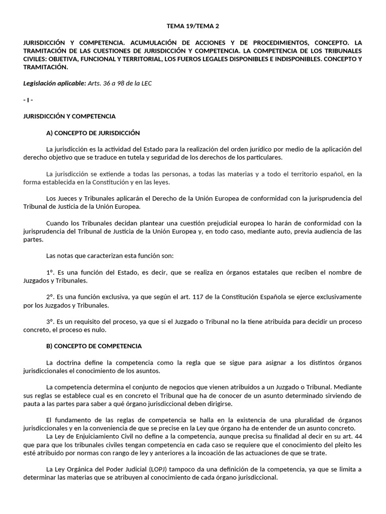 Jurisdicción y Competencia en Derecho Civil | PDF | Jurisdicción ...