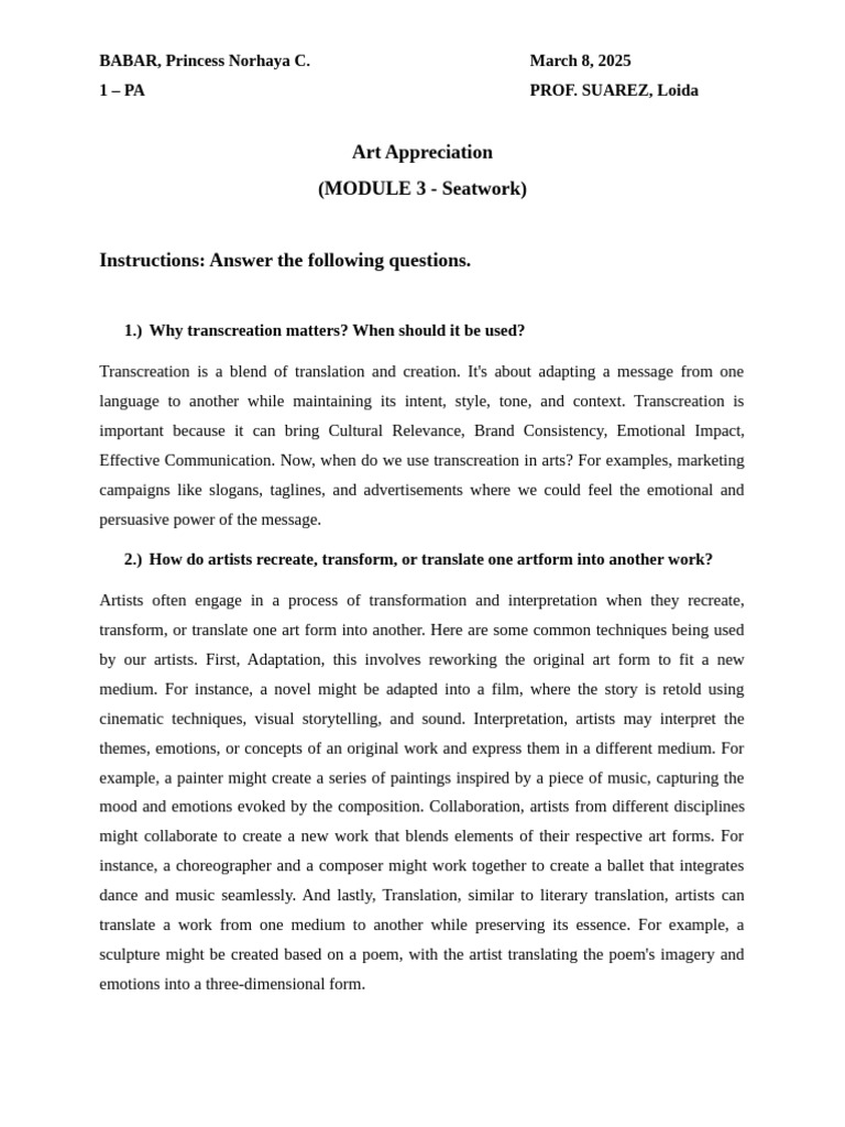 Importance of Transcreation in Art | PDF | Composition (Visual Arts ...