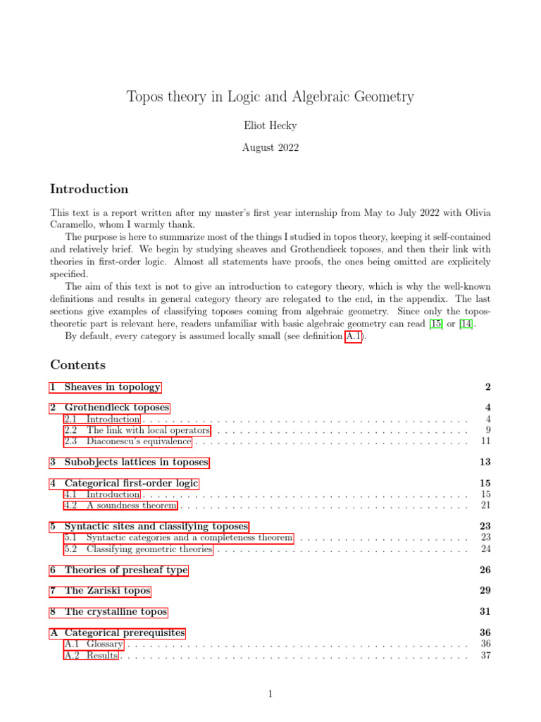 Topos Theory in Logic & Algebraic Geometry | PDF | Mathematical ...