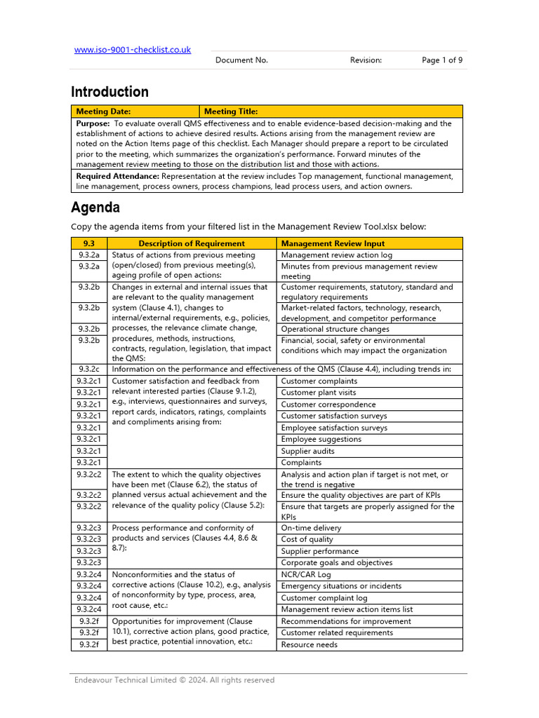 ISO 9001 Management Review Minutes Template | PDF | Quality Management ...