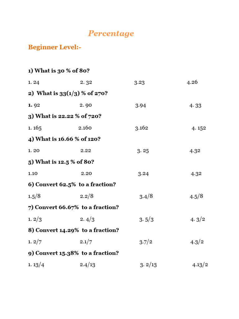 Percentage Calculations and Conversions | PDF | Percentage | Literacy