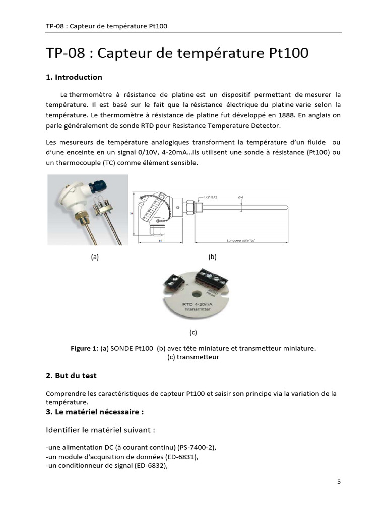Capteur de Température Pt100 - TP08 | PDF | Électrotechnique